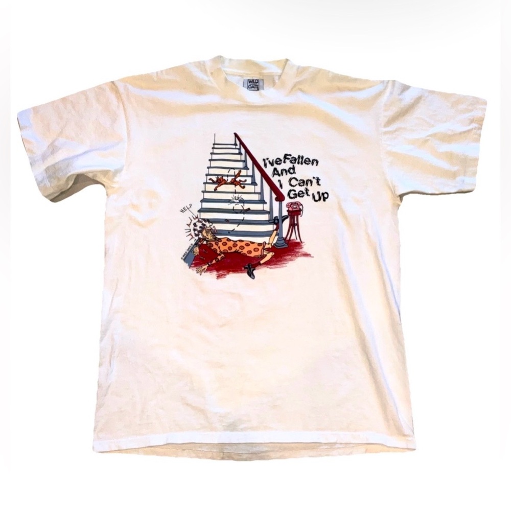 Vintage Wild Oats “I’ve Fallen and I Can’t Get Up” Funny Graphic T-Shirt L USA